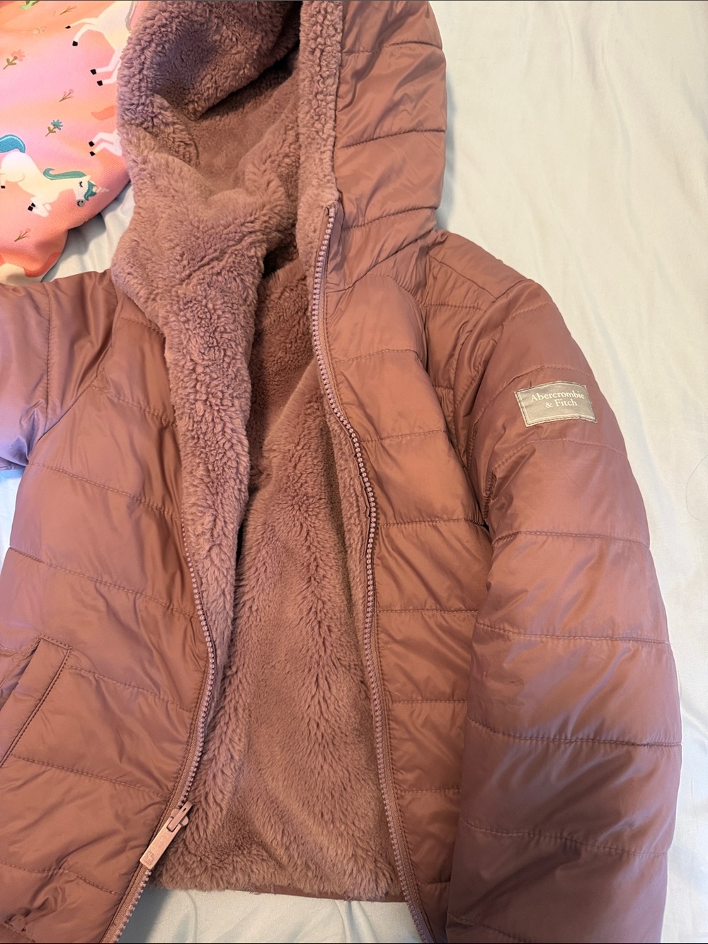Abercrombie & Fitch Rose-Pink Sherpa-Lined Puffer Coat